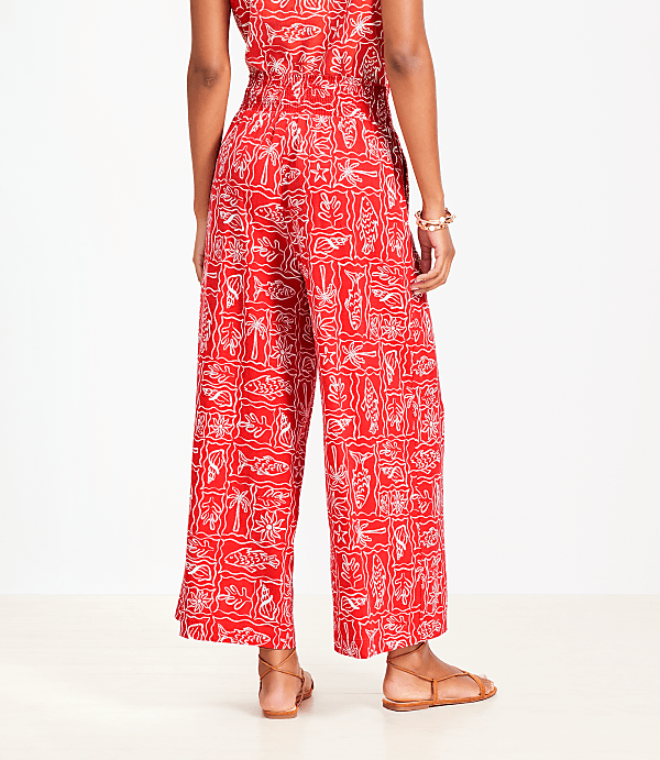LOFT Beach Seaside Smocked Wide Leg Crop Pants