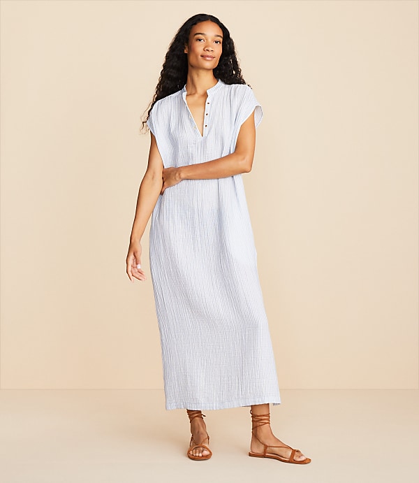 Petite Lou & Grey Striped Triple Cloth Split Neck Maxi Dress