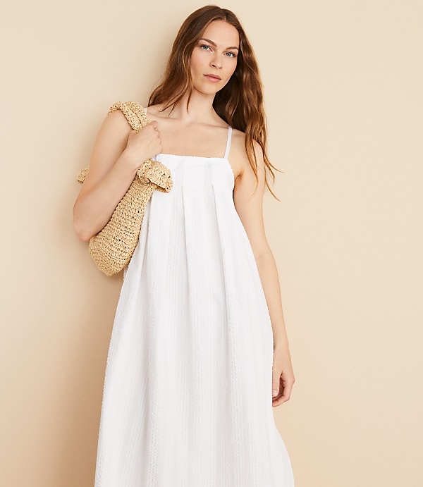Lou & Grey Seersucker Pleated Maxi Pocket Dress