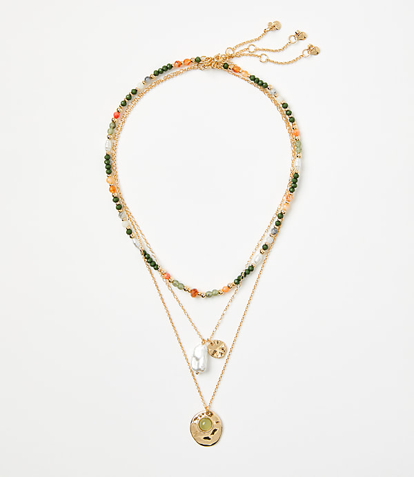 Pearlized Layered Coin Necklace Set