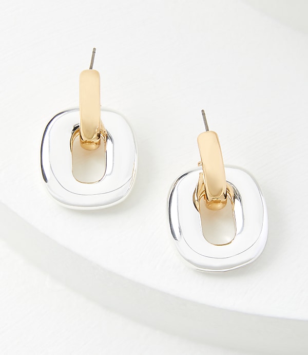 Mixed Metal Square Drop Earrings