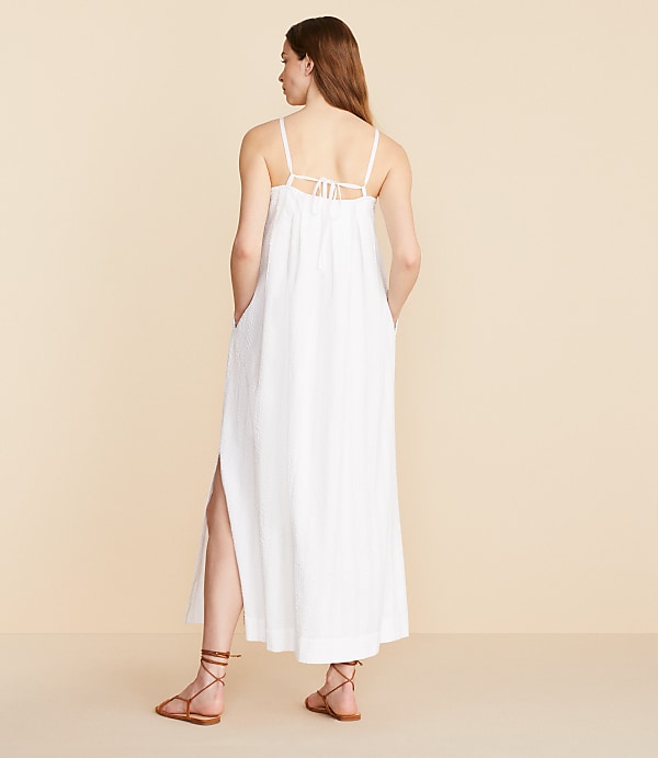 Lou & Grey Seersucker Pleated Maxi Pocket Dress