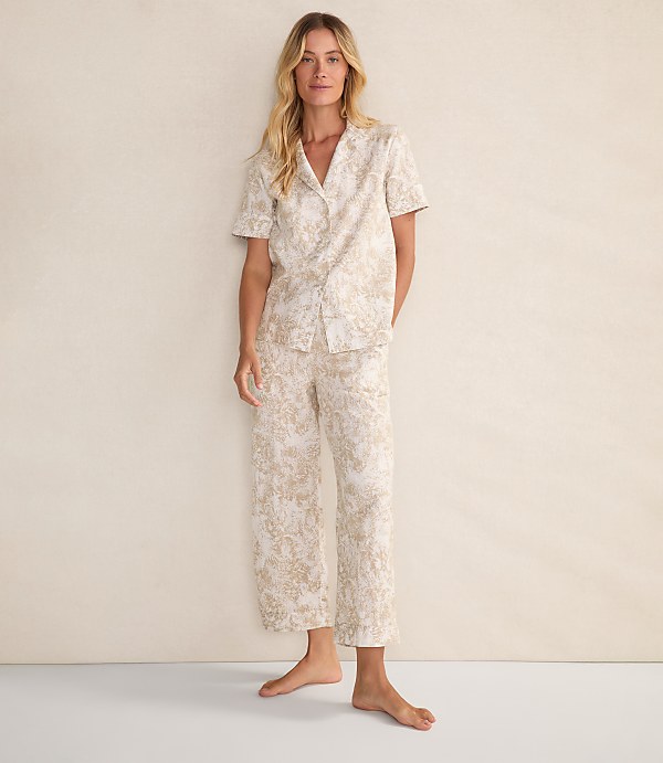 Haven Well Within Organic Cotton Linen Serene Botanicals Short Sleeve Sleep Top