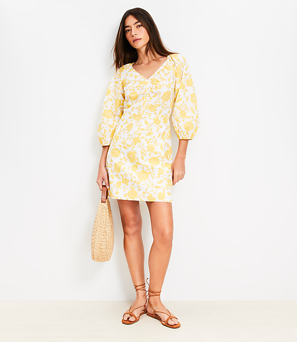Petite Floral Poplin Shirred Mini Dress