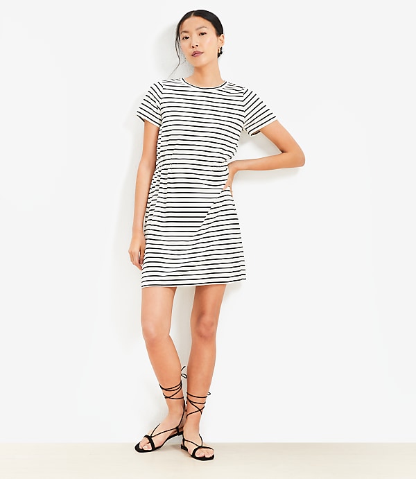 Tall Stripe Gathered Waist Mini Tee Dress