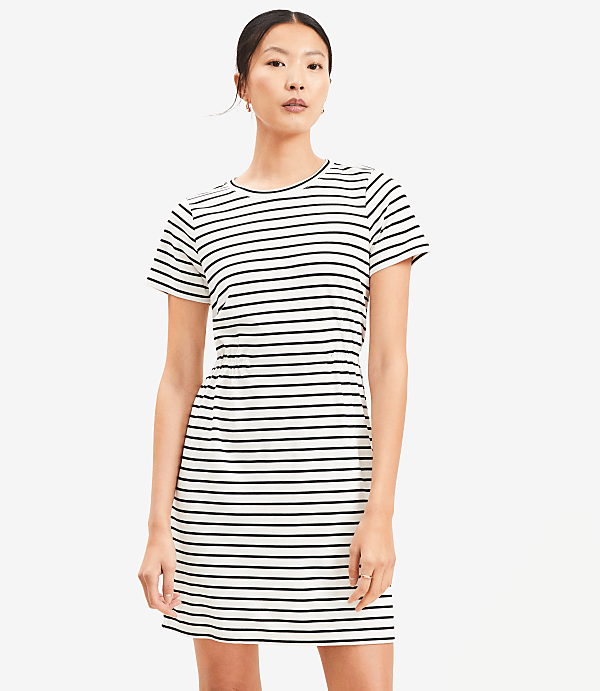 Stripe Gathered Waist Mini Tee Dress