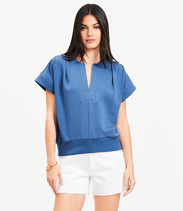 Pleated V-Neck Sweatshirt