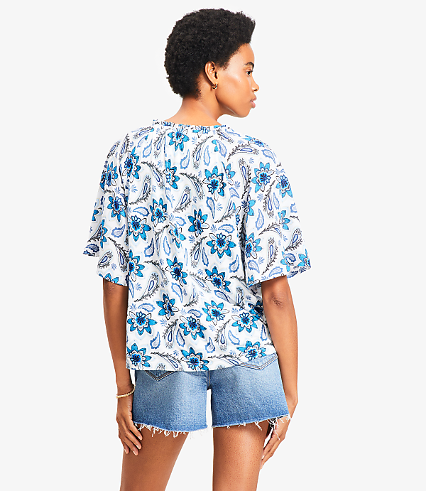 Paisley Tie Neck Mixed Media Blouse