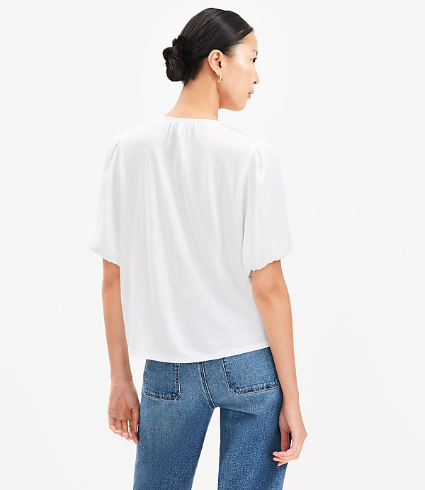 Petite Bubble Sleeve Mixed Media Blouse