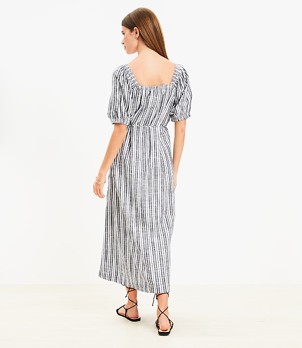 Striped Smocked Square Neck Midi Dress