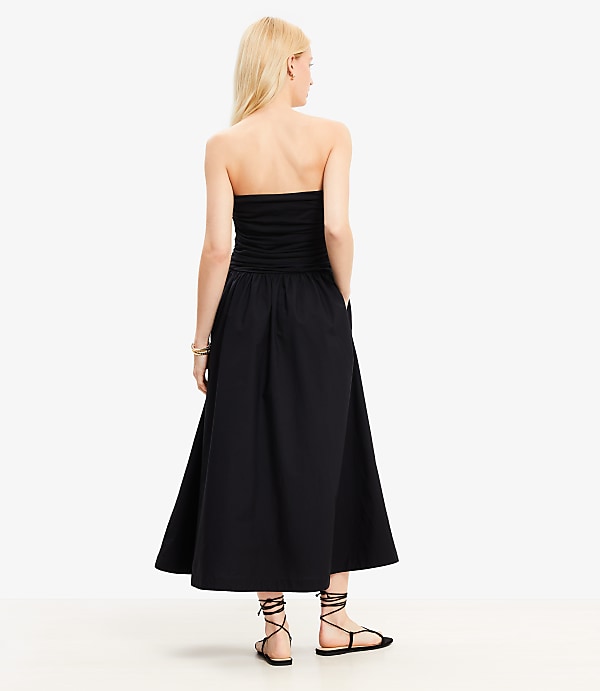 Petite Strapless Poplin Mixed Media Pocket Dress