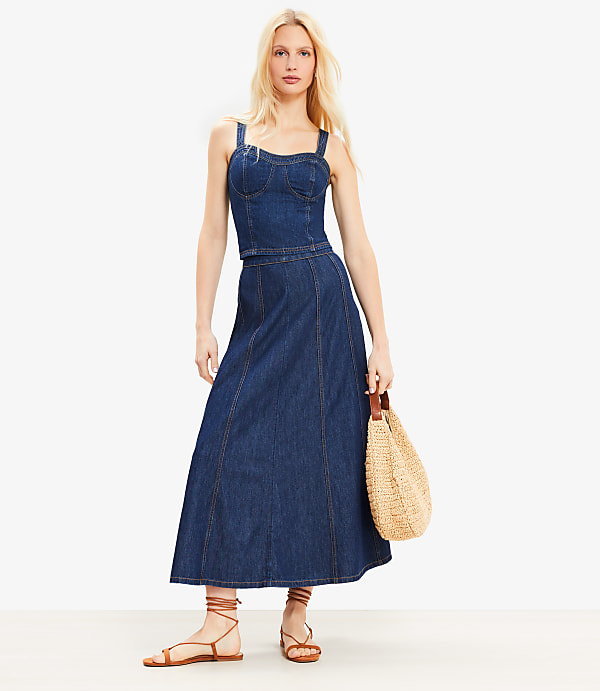 Petite Chambray Seamed Midi Skirt