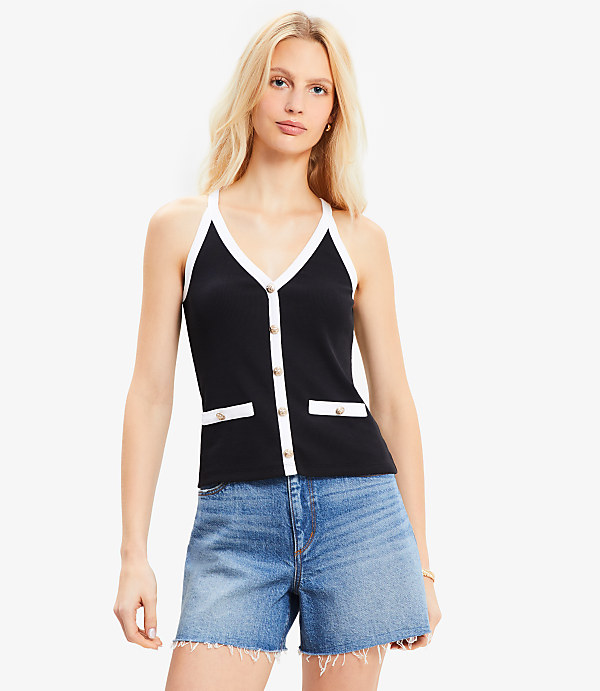 Perfect Ribbed Button Tank Top