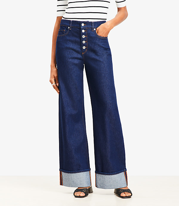 Cuffed High Rise Wide Leg Jeans in Rinse Wash