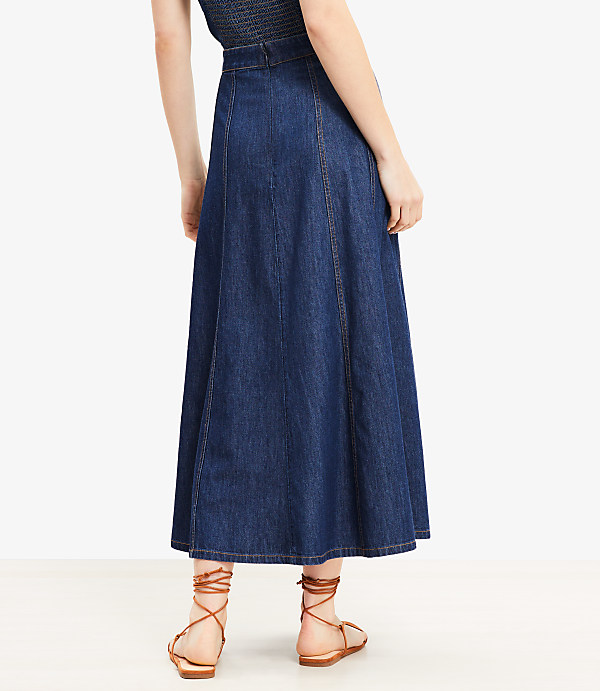 Chambray Seamed Midi Skirt