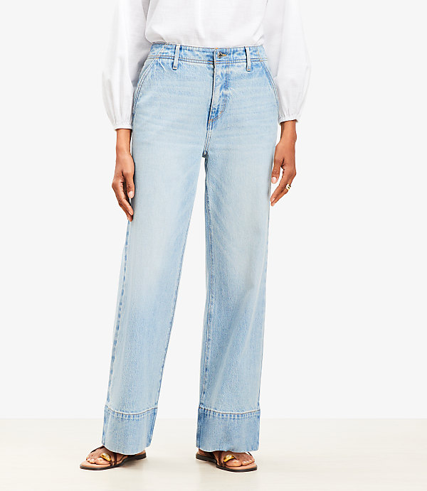 Petite Curvy High Rise Wide Leg Jeans in Vintage Light Indigo Wash