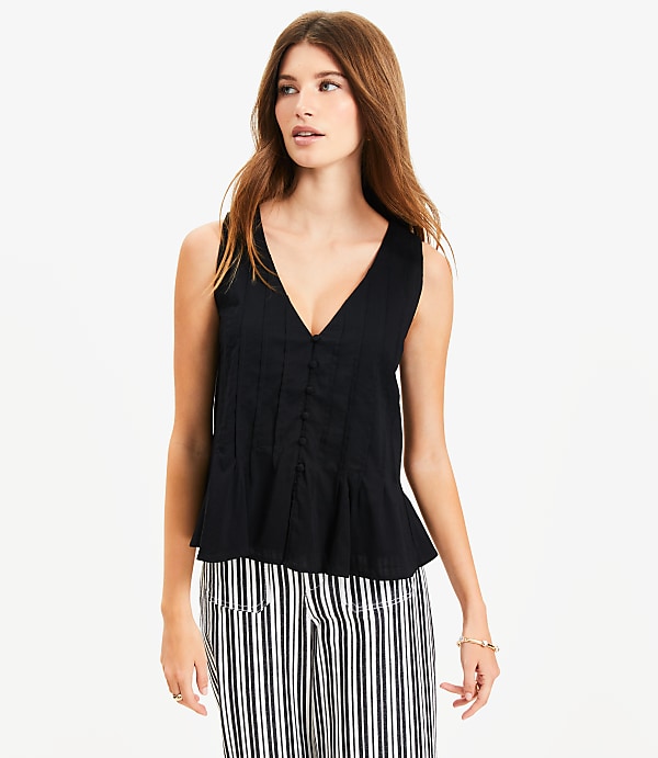 Petite Pleated V-Neck Tank Top