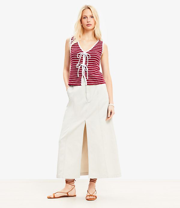 Petite Front Slit Seamed Midi Pocket Skirt