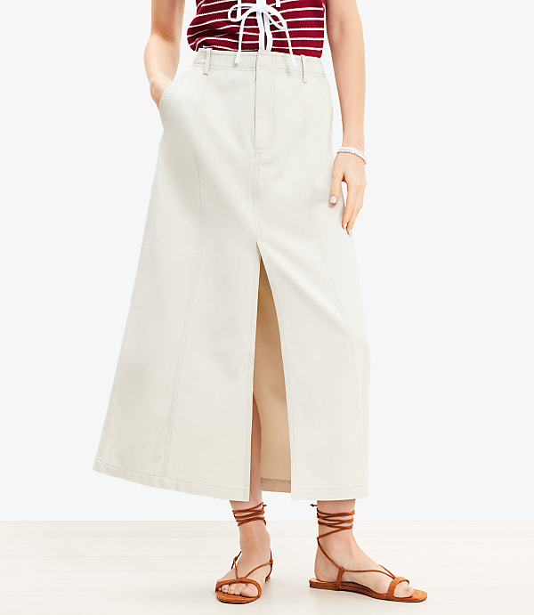Petite Front Slit Seamed Midi Pocket Skirt