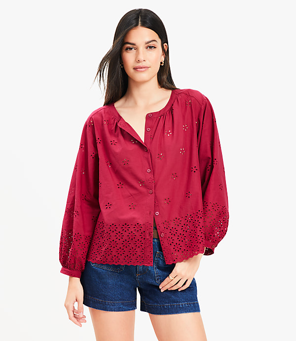 Eyelet Blouson Sleeve Blouse