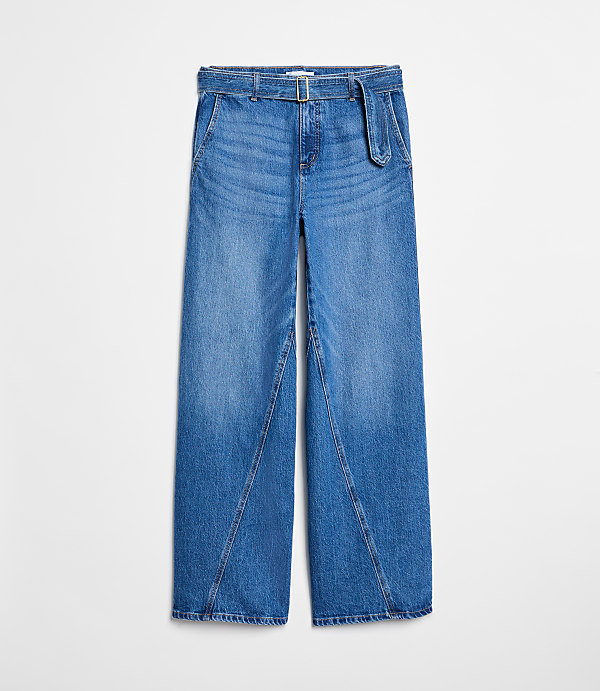 Belted Slim Wide Leg Jeans in Bright Medium Stone Wash