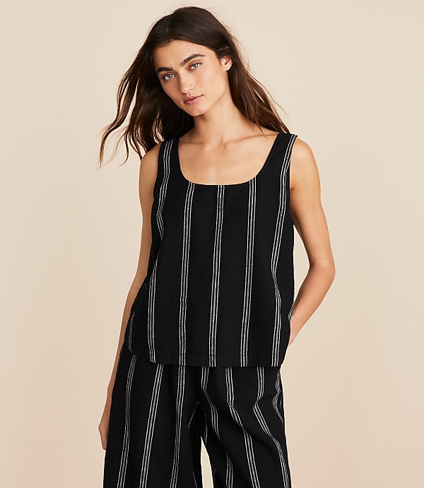 Lou & Grey Striped Linen Cotton Tie Back Tank Top