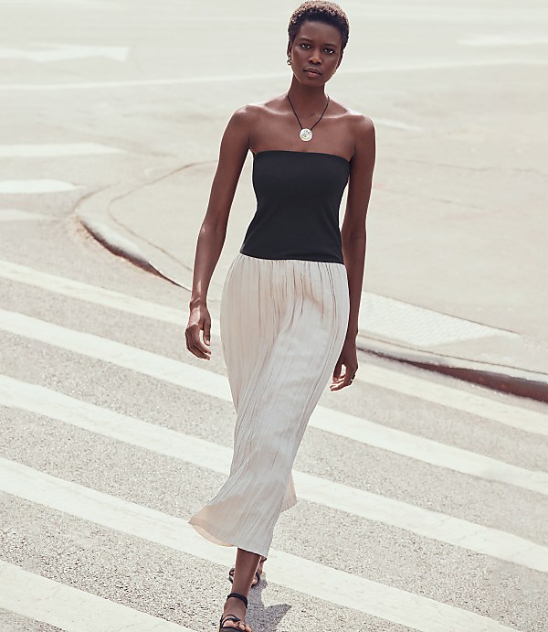 Petite LOFT Versa Strapless Mixed Media Maxi Dress
