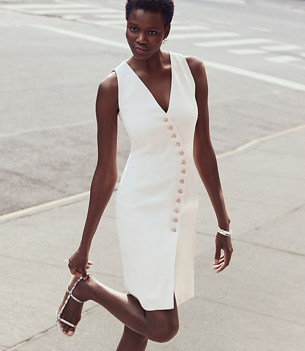 Petite LOFT Versa Crepe Drape Asymmetrical Vest Mini Dress