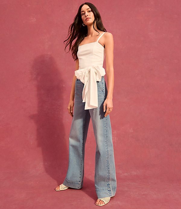 Petite High Rise Wide Leg Jeans in Vintage Light Indigo Wash