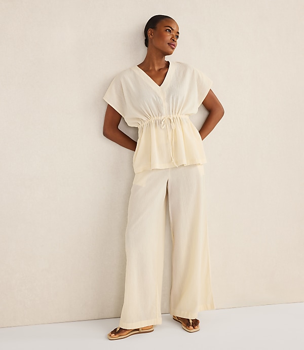 Haven Well Within Organic Cotton Crinkle Gauze Flutter Sleeve Top