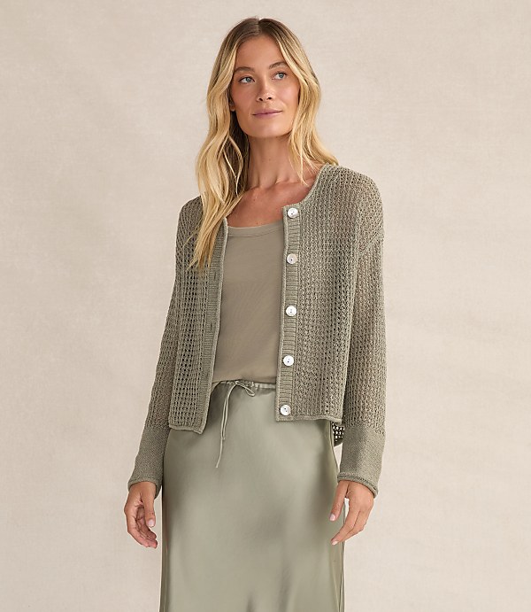 Haven Well Within Organic Cotton Linen Open Stitch Cardigan