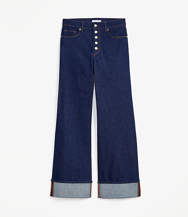 Petite Cuffed High Rise Wide Leg Jeans in Rinse Wash