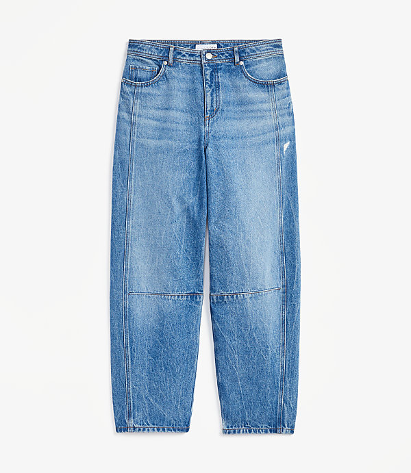 Petite Seamed High Rise Barrel Jeans in Vintage Distressed Wash