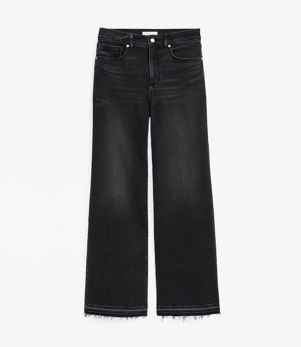 Unpicked Hem High Rise Wide Leg Jeans in Washed Black