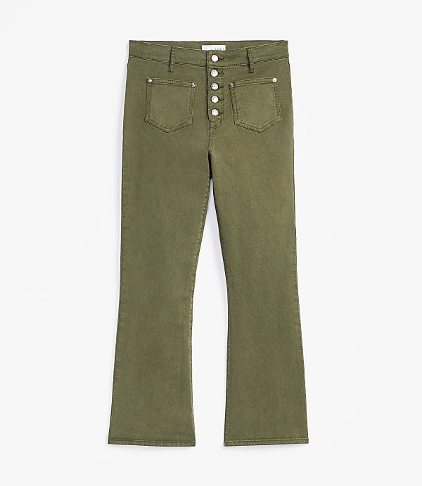Patch Pocket High Rise Kick Crop Jeans in Evening Olive