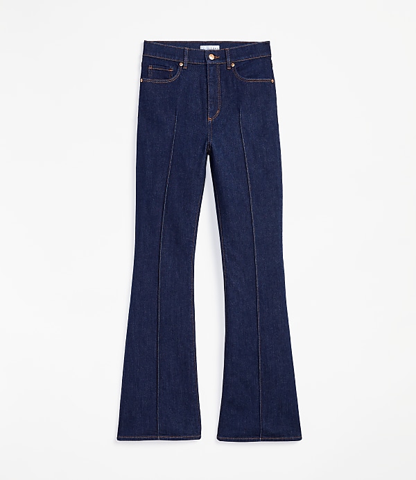 Pintucked High Rise Slim Flare Jeans in Classic Rinse Wash