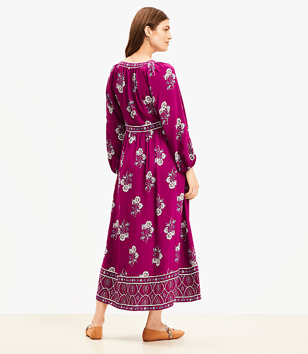 Petite Floral Puff Sleeve Button Midi Dress