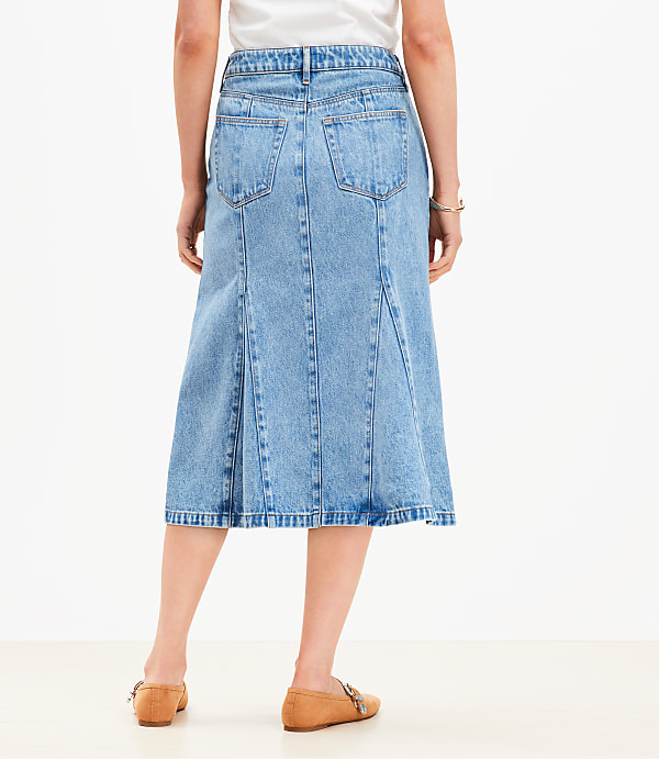 Denim Trumpet Midi Skirt in Authentic Vintage Mid Wash