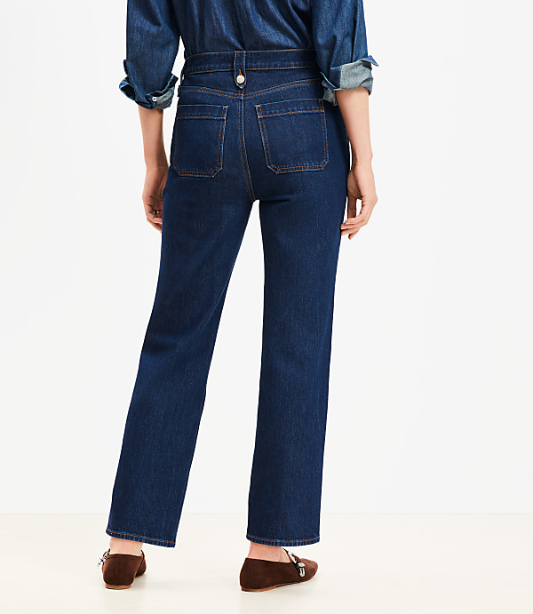 High Rise Straight Utility Jeans in Mid Indigo Wash