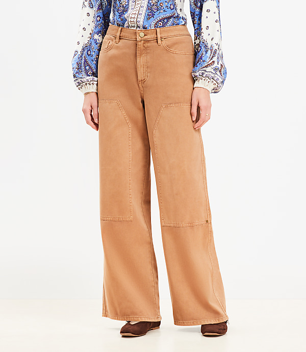 Curvy Wide Leg Carpenter Pants in Twill