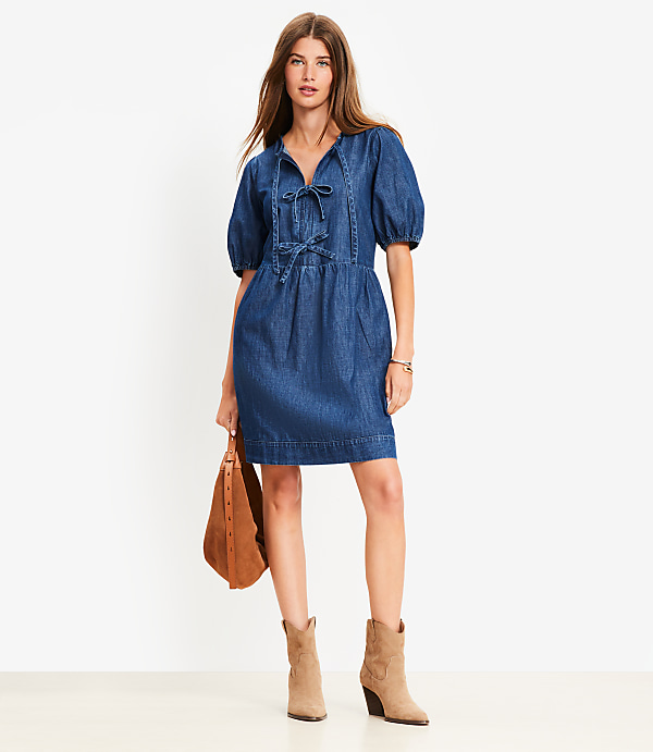 Chambray Bow Mini Pocket Dress