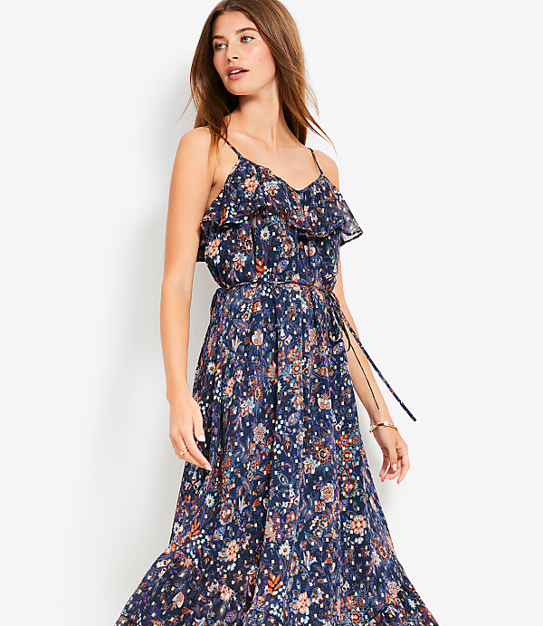 Petite Shimmer Garden Ruffle Midi Dress
