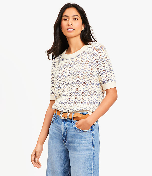 Petite Wavy Stitch Raglan Sweater Tee