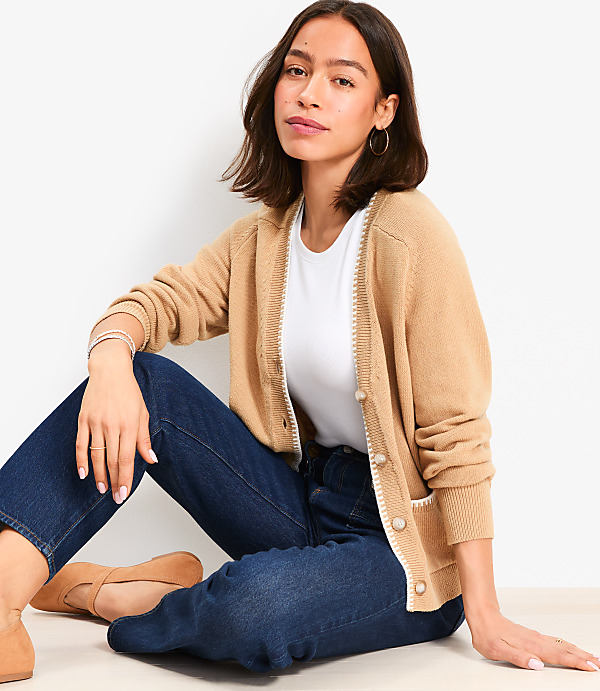 Tipped V-Neck Pocket Cardigan
