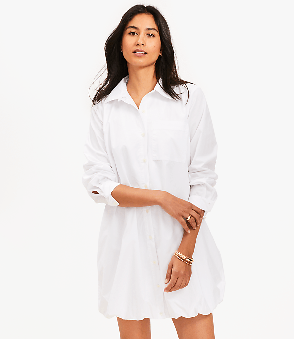 Poplin Bubble Hem Mini Pocket Shirtdress