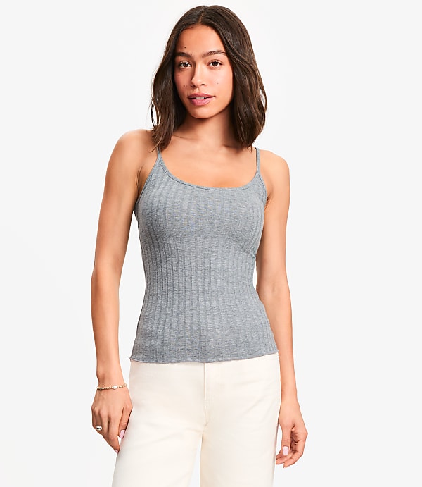 Petite Heathered Ruffle Ribbed Tank Top