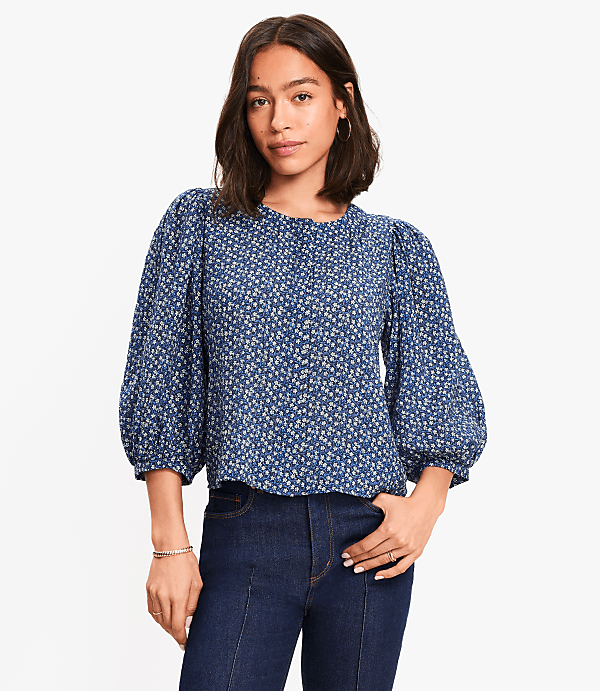 Petite Garden Balloon Sleeve Blouse