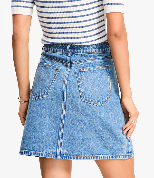 Petite Denim Utility Mini Skirt in Light Vintage Indigo Wash