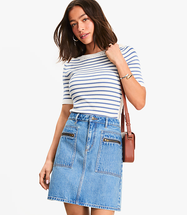 Petite Denim Utility Mini Skirt in Light Vintage Indigo Wash