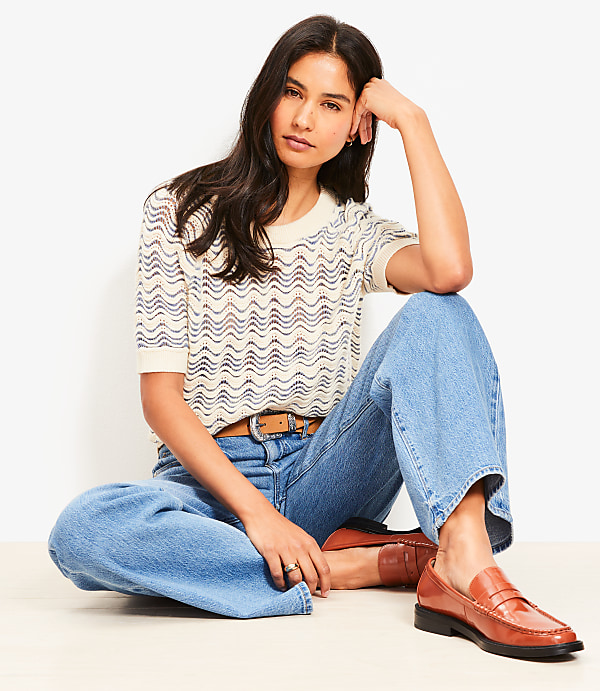 Petite Wavy Stitch Raglan Sweater Tee